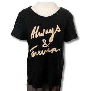 GARCIA Always & Forever sparkly graphic font black t-shirt ~  MEDIUM LARGE tee